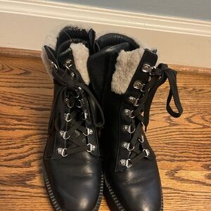 Aquatalia Black Lace Up Fur Boots